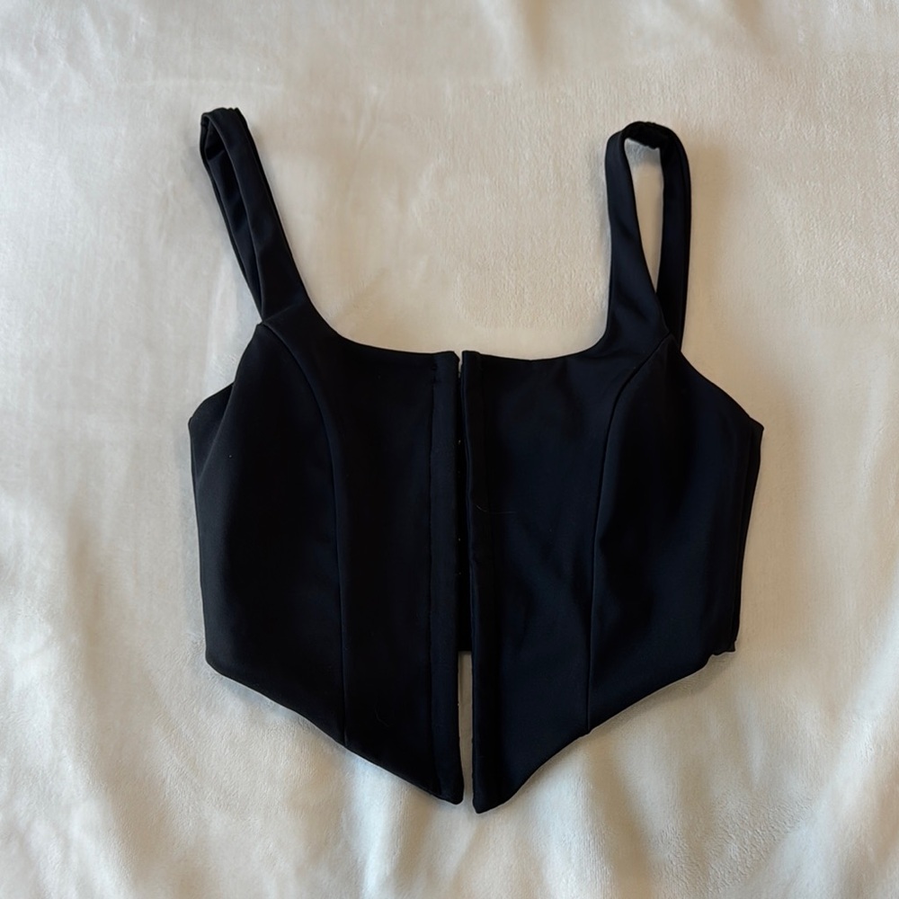 Stretchy Corset Style Black Crop Top